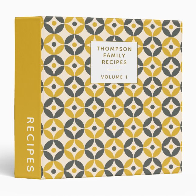 Stylish Yellow Grey Geometric Personalized Recipe Binder (Front/Spine)