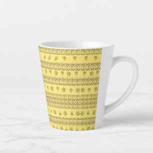 Stylish yellow navy Blue Stripes & Floral pattern Latte Mug