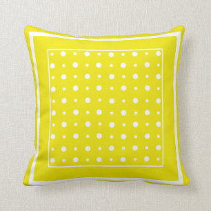 Stylish Yellow Pillow or Cushion, White Polka Dots