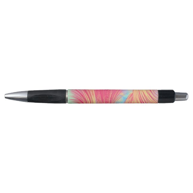 Stylish yellow pink Abstract Feathers Pen (Front)