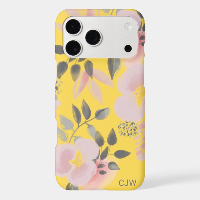Stylish Yellow Pink Floral Pattern with Monogram (Back)