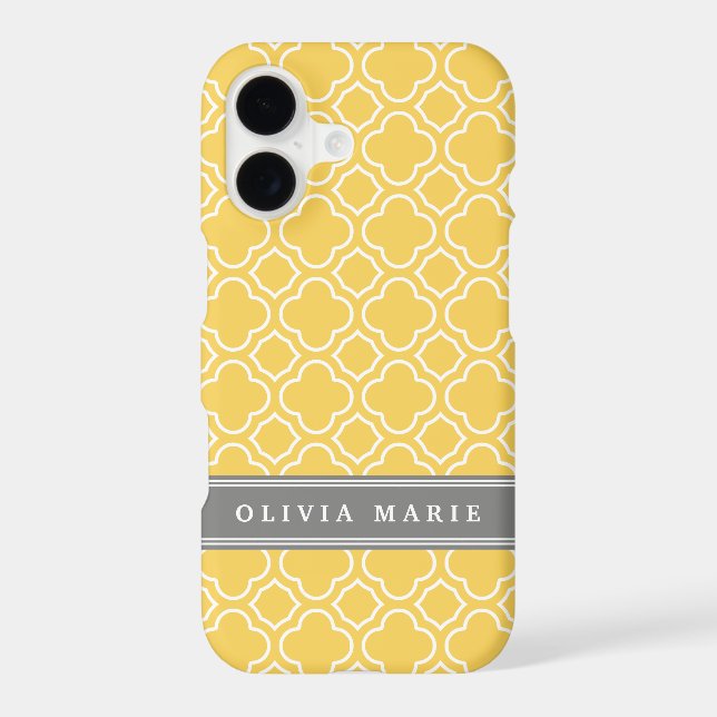 Stylish Yellow Quatrefoil Pattern with Name (Back)