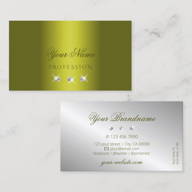 Stylish Yellow Silver Sparkling Diamonds Elegant Business Card (Front/Back)