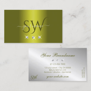 Stylish Yellow Silver Sparkling Diamonds Initials Business Card