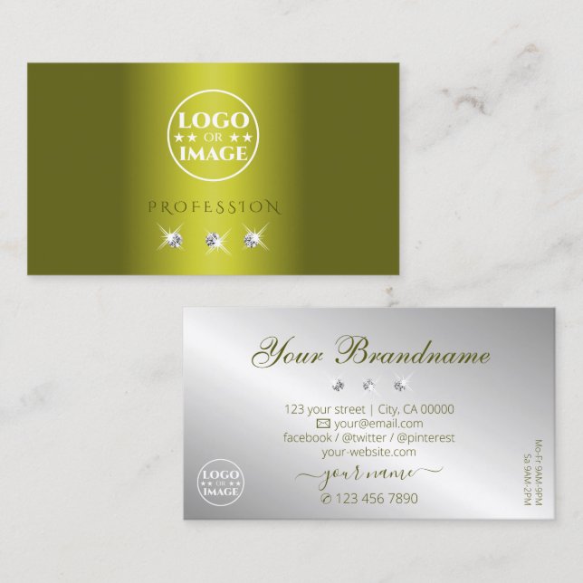 Stylish Yellow Silver Sparkling Diamonds with Logo Business Card (Front/Back)