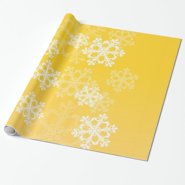 Stylish Yellow Snowflakes Modern Christmas pattern Wrapping Paper (Unrolled)