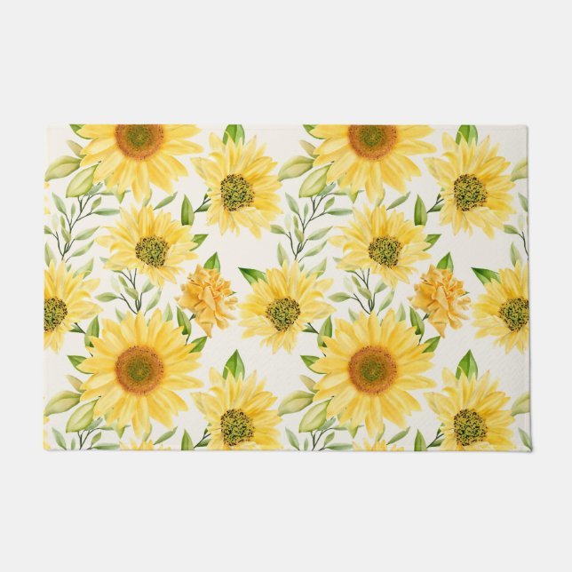 Stylish yellow sunflowers pattern doormat (Front)