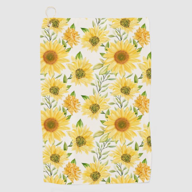 Stylish yellow sunflowers pattern golf towel (Front)