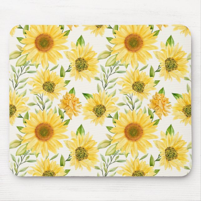 Stylish yellow sunflowers pattern mouse pad (Front)