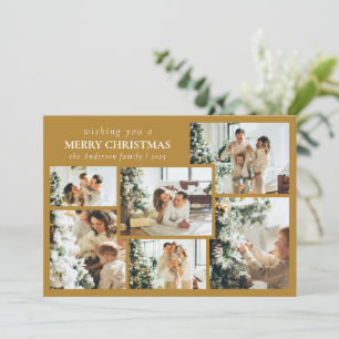 Stylish Yellow Typography Photo Collage Christmas Holiday Card