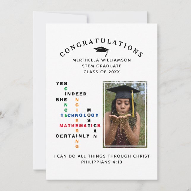 Stylish YES SHE CAN Congrats STEM Graduate Announcement (Front)
