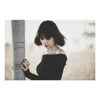 Stylish Young Woman in Black Off-Shoulder Top Photo Print