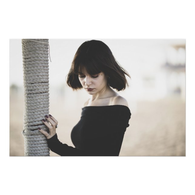 Stylish Young Woman in Black Off-Shoulder Top Photo Print (Front)