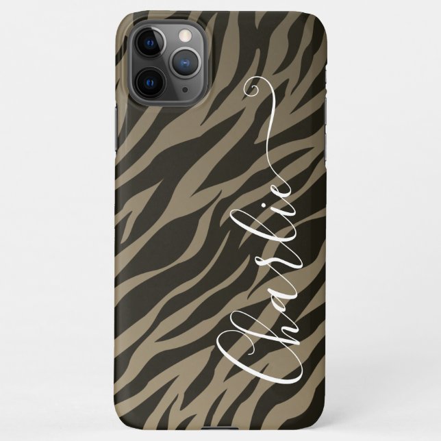 Stylish Zebra Animal Print Pattern Customized Name iPhone Case (Back)