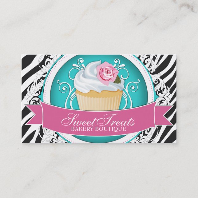 Stylish Zebra Print - Cupcake Business Cards (Front)