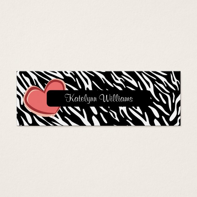 Stylish Zebra Print Heart Appointment Card (Front)