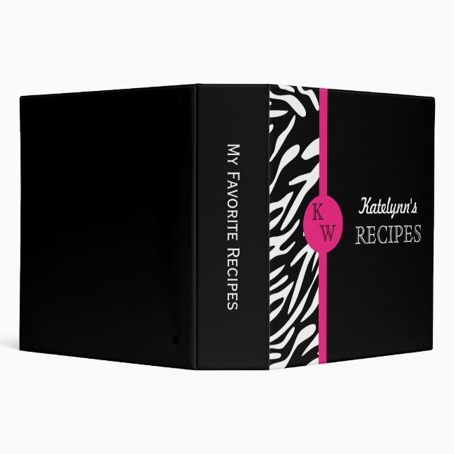 Stylish Zebra Print Monogram Recipe Binder (Background)