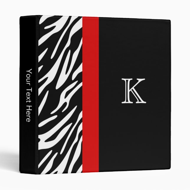 Stylish Zebra Stripe Monogram Three Ring Binders (Front/Spine)