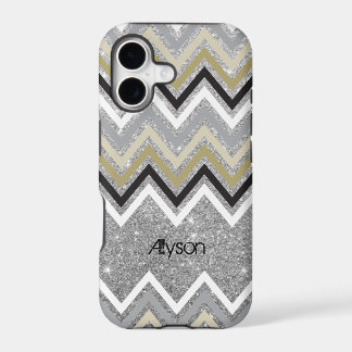 Stylish Zig Zag Chevron Pattern & Silver Glitter