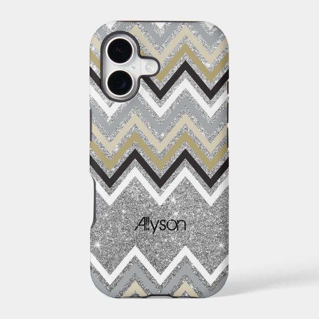Stylish Zig Zag Chevron Pattern & Silver Glitter  (Back)