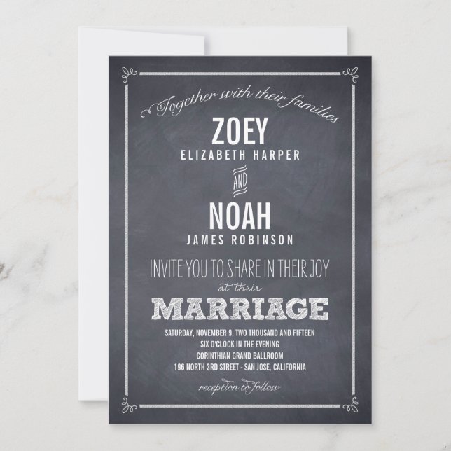 Stylishly Chalked Wedding Invitations (Front)