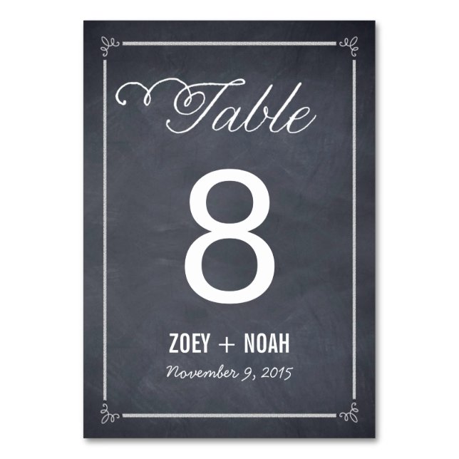Stylishly Chalked Wedding Table Number Card (Front)
