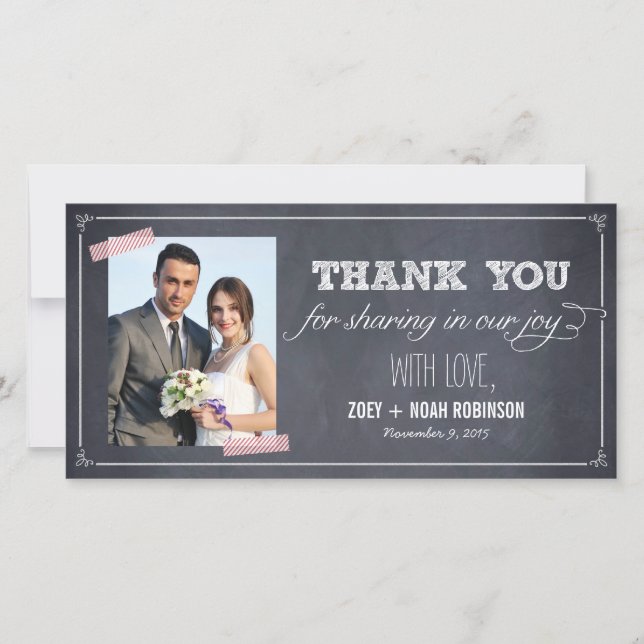 Stylishly Chalked Wedding Thank You Photo Cards (Front)
