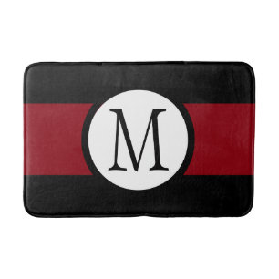 Stylishly Elegant Black, White & Red Line Monogram Bath Mat