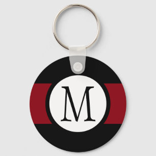 Stylishly Elegant Black, White & Red Line Monogram Keychain
