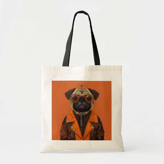 Stylishly Spooky Pug Tote Bag (Front)