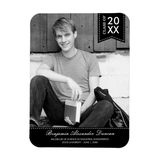 Stylishly Stitched Graduation Announcement Magnet (Vertical)