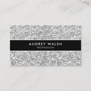 StylishSilver GLITTER  Sequin Black Striped Business Card