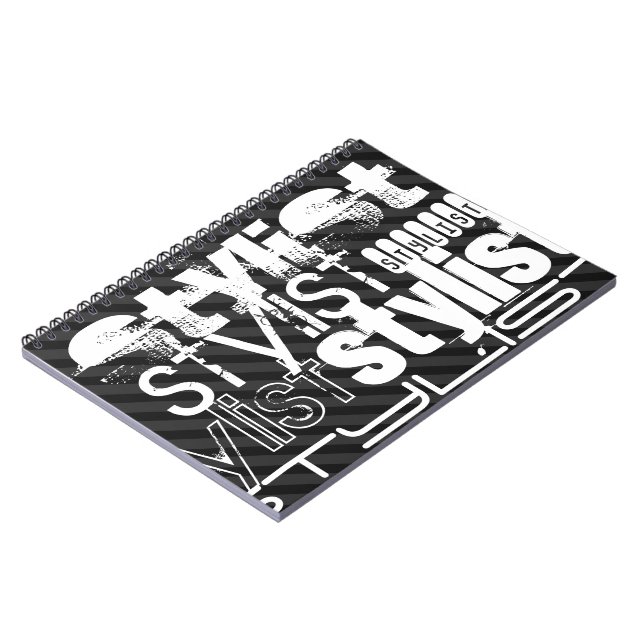 Stylist; Black & Dark Grey Stripes Notebook (Left Side)