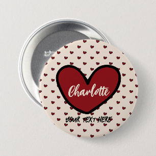 Stylist Cute Sweet Red Heart Pattern Monogram gift 3 Inch Round Button