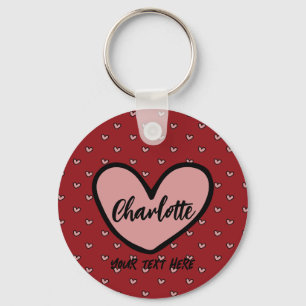 Stylist Cute Sweet Red Heart Pattern Monogram gift Keychain