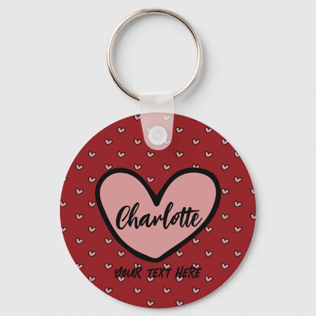 Stylist Cute Sweet Red Heart Pattern Monogram gift Keychain (Front)