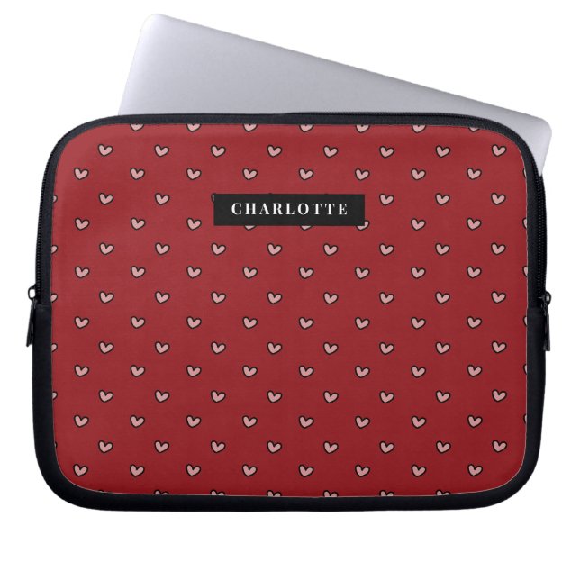 Stylist Cute Sweet Red Heart Pattern Monogram Gift Laptop Sleeve (Front)