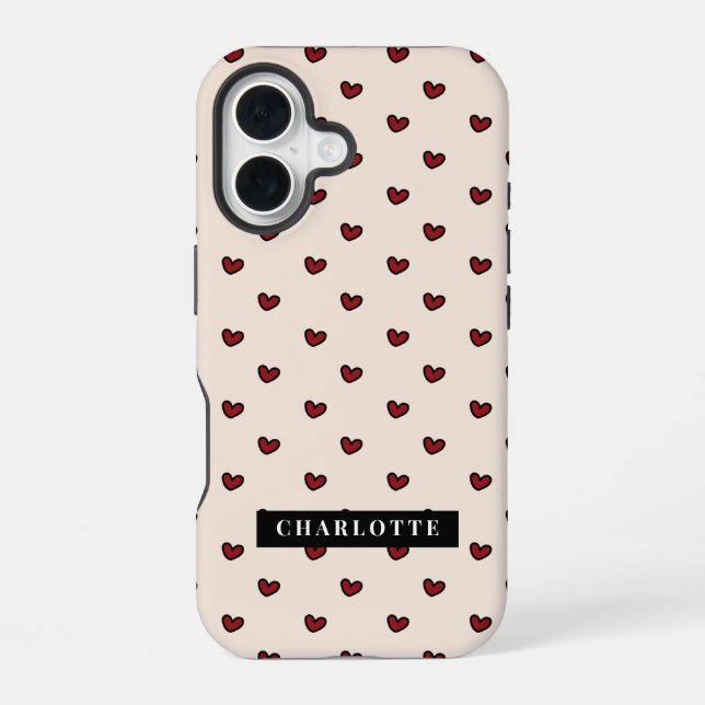 Stylist Cute Sweet Red Heart Pattern Monogram iPhone 16 Case (Back)