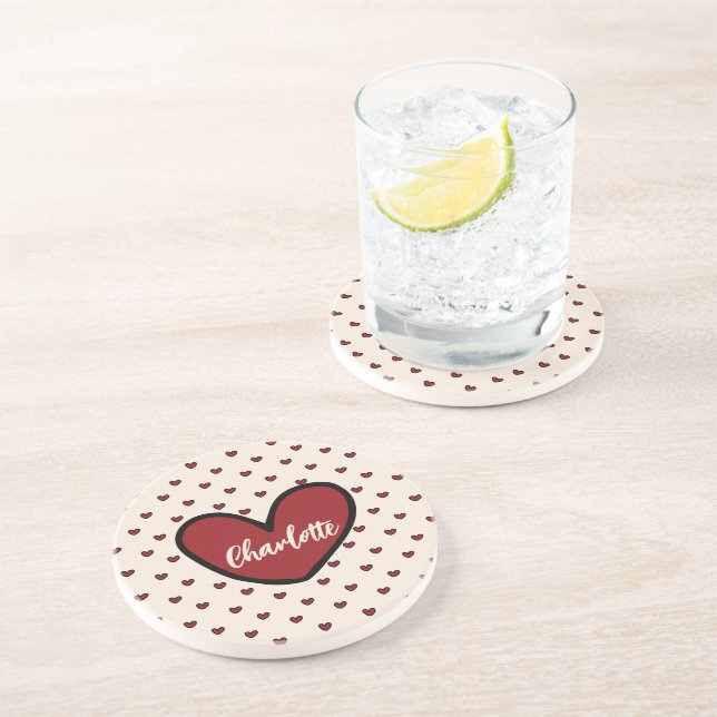 Stylist Cute Sweet Red Heart Pattern Wedding Party Coaster (Side)