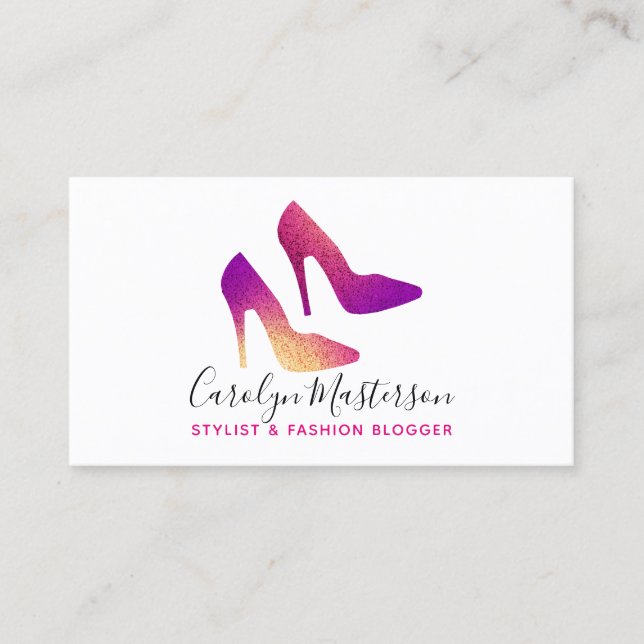 Stylist Fashion Blogger High Heel Glam Sparkle Business Card (Front)