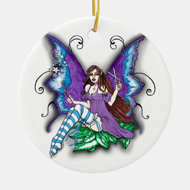 Stylist-Hair Dresser Fairy Ceramic Ornament (Front)