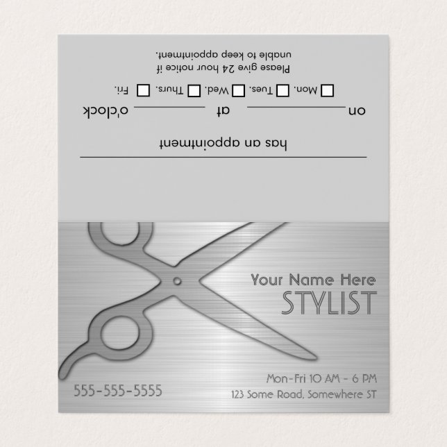 Stylist Silver Appointment Business Card (Outside Unfolded)