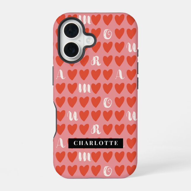 Stylist Sweet Heart Pattern Monogram iphone Case (Back)