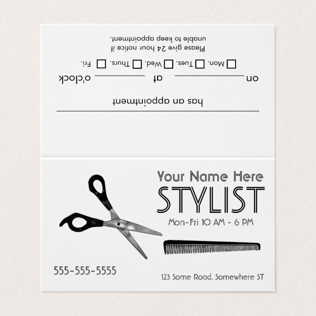 Stylist White Appointment Business Card (Outside Unfolded)