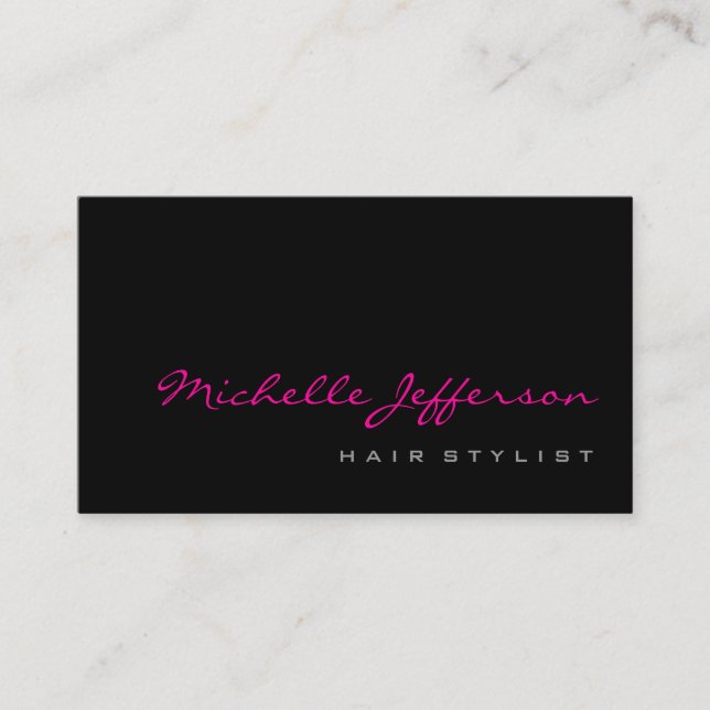 Styliste de cheveux Script gris rose Carte de visi (Devant)