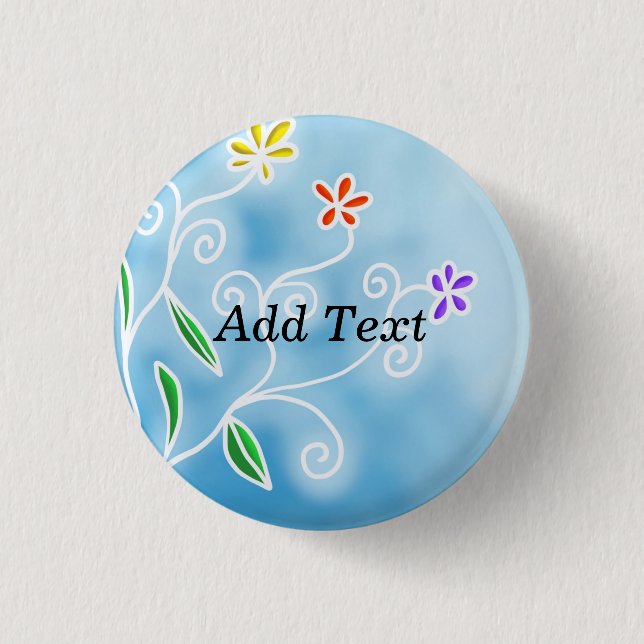 Stylistic Blue and White Floral Design, Template 1 Inch Round Button (Front)