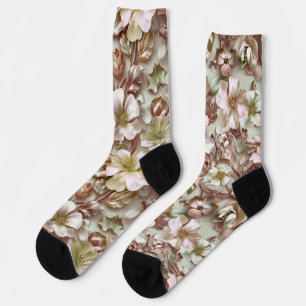Stylized 3d Floral in Moss Green Socks