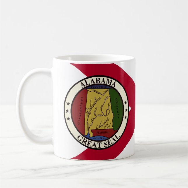 Stylized Alabama State Flag/ seal superimposed Coffee Mug (Left)