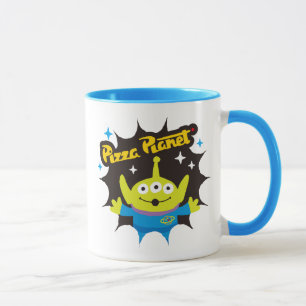 Stylized Alien Pizza Planet Badge Mug