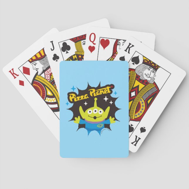 Stylized Alien Pizza Planet Badge Playing Cards (Back)